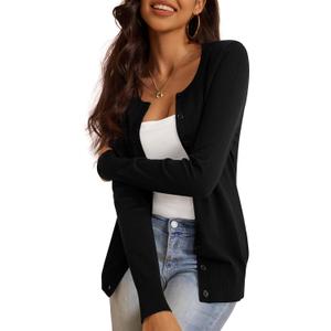 a.Jesdani Women's Button Down Crew Neck Long Sleeve Soft Knit Cardigan Sweaters, L