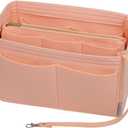 ZTUJO Purse Organizer Insert, Felt Bag Organizer with Metal Zipper, Handbag & Tote Shaper, For Speedy Neverfull Tote, 7 Sizes (Slender Large, Brush Pink)