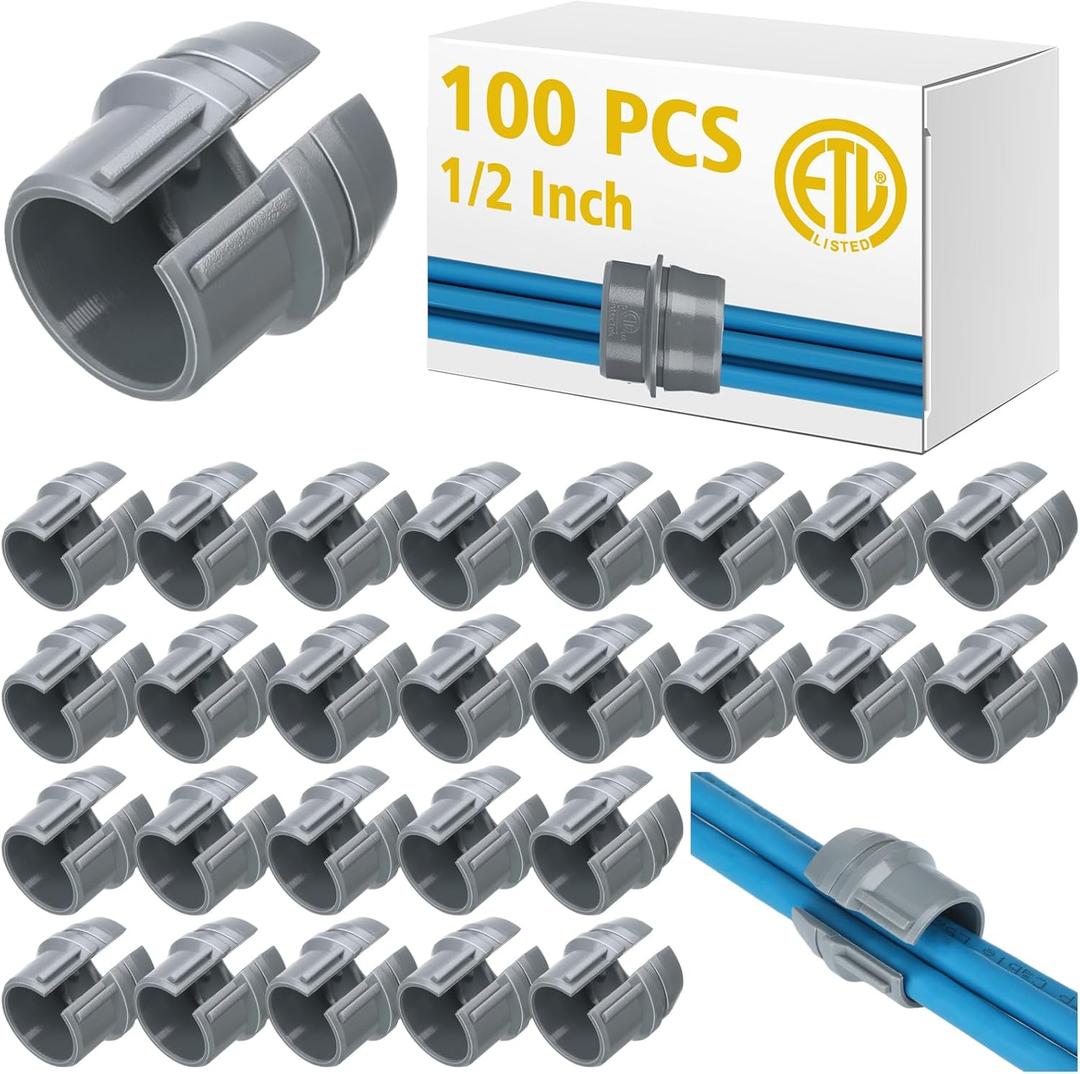 100 Pcs 1/2 Inch Non-Metallic Cable Connectors Bulk NM Wire Fixing Buckle Plastic Labor Saving Snap Quick Installation for Wiring, Single 14/2-10/3 Awg, Two 14/2-12/2-14/3 Awg, Etl Certified