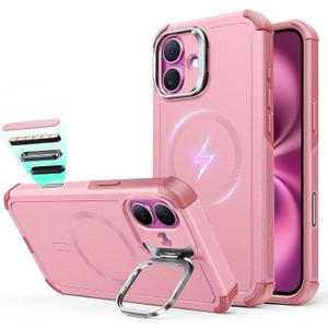 ESR for iPhone 16 Plus Phone Case with Stand, 23ft Military-Grade Drop Protection with Camera Control, Shock-Absorbing Rugged Cover, Compatible with MagSafe Accessories, Cyber Series, Pink