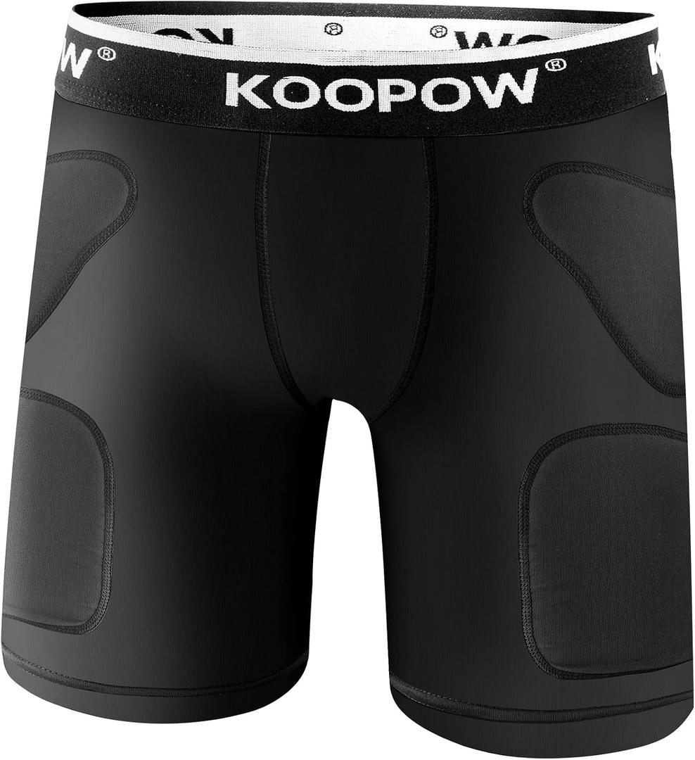 KOOPOW Youth Boys Padded Compression Sliding Shorts Pants with Cup Pocket, Kids Baseball Slider Underwear,Football, Lacrosse (Black), Y-S