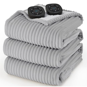 Bedsure GentleSoft Electric Blanket King Size  Soft Ribbed Flannel Heated Blanket with Dual Control, Heating with 10 Heat Settings & 10 Time Settings, 8 hrs Timer Auto Shut Off (90"x100", Light Grey)