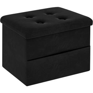 Small Storage Ottoman Foot Rest, Velvet Ottoman with Storage and Side Pocket, Black Foot Rest for Couch, Foldable Footstool for Chair, Living Room&Dorm, 16"x12"x12"