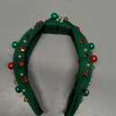 Christmas Headband for Women Pearl Knotted Headband Xmas Red Green Pearl Rhinestone Crystal Jeweled Hairband Fashion Elegant Ladies Wide Top Knot Hair Bands Headpiece Holiday Outfits Gifts (Green)