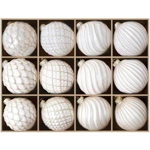 DN DECONATION Christmas Ball Ornaments Set of 11– 3.14” White & Gold Vintage Glass Ornaments with 3D Surface, Elegant Glass Christmas Decorations for Tree, Holiday Winter Décor & Parties