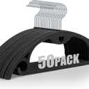 IEOKE Velvet Hangers, 50 Pack No Shoulder Bumps Ultra Thin Space Saving 360 Degree Swivel Heavy Duty Hook Durable Hanger for Suit Sweaters Coat Jackets Shirts Dresses (50 Pack, Black/Silver) (Standard)