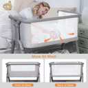 Beberoad Love Baby Bassinet Beside Sleeper for Baby Lightweight Portable 6 Heights Adjustable Beside Crib Baby Bed Cradle for Newborns Infants with Mattress Wheels Storage Basket Travel Bag Light Grey