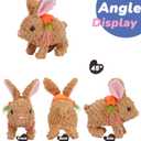 Hopearl Hopping Rabbit with LED Ears Carrot Backpack Interactive Plush Bunny Toy with Sounds Animated Walking Wiggle Light up Ears Twitch Nose Gift for Toddlers, Brown, 7''