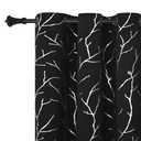 BUHUA Blackout Curtains 72 Inch Length 2 Panels Set,Black Curtains for Bedroom,Foil Tree Branches Print Geometric Grommet Top Drapes Thermal Insulated Energy-Saving Curtain,42W x 72L