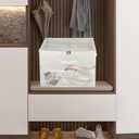 Fabric Shoe Bins with Side Mesh Pocket, Foldable Shoe Storage Organizer Box with Adjustable Dividers Clear Cover Handles Zippers, Stackable Storage Container Box for Closet, Max 16 Pairs, Beige