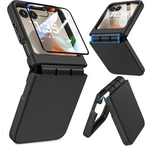 for Motorola Razr 2026/2025/2024 Case, for Moto Razr 2026/2025/2024 Phone Case [Screen Protector][Hinge Protection] Dual-Layer Slim Anti-Scratch Shockproof Bumper Cover - Black