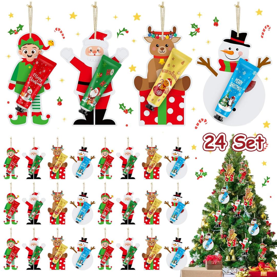 24 Set 48 Pcs Christmas Hand Cream Gift Bulk for Women Coworker Christmas Tree Ornament Hand Lotion Party Favor with Card Ribbon Holiday Decor Stocking Stuffer Gift for Women (Xmas Style)