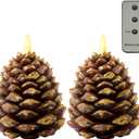 DN DECONATION Flameless Pinecone Candles for Christmas Table Decor, Led Pine Cone Candle with Remote and Timer, Battery Operated Christmas Candle Pinecones Decoration Indoor Holiday (Set of 2)