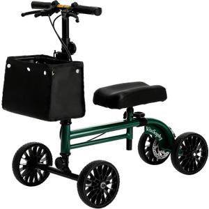 Knee Scooter with Disc Brake, Steerable Knee Walker for Adults,Foldable Rover Scooter for Broken Foot Injured Leg Crutch, Green