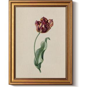 Bzstyleart Vintage Wall Art Decor for Living Room, Gold Framed Flower Wall Art for Office, Canvas Vintage Artwork, Canvas Painting Picture Print for Bedroom Christmas Gifts for Mom,12 x 16 Inch Red Tulip