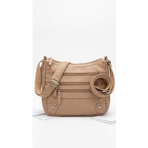 Women's Multi-Pocket Faux Leather Crossbody Bag – Medium Shoulder Purse with Adjustable Strap and Functional Zipper Pockets, Taupe / Beige