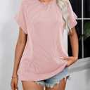 Samefar Womens Tops Dressy Casual Round Neck Short Cap Sleeve Shirts Rib Texture Loose Blouses Tee Cute Clothes Trendy (Pink, XL)