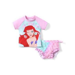 Disney Princess Mermaid Ariel Little Girls 2 Piece Tankini Swimsuit Summer Rash Guard Bathing Suits UPF 50+ Beach Short Sleeve Swimwear Holiday Pool Swim Suit Ruffle Swimming Suit Kid Pink 4-5 Years