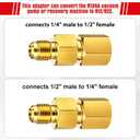34 Pcs R410a Adapter Kit Mini Split Adapter 45° 90° Refrigerant Hose Connector,5/16'' Female 1/4'' Male, 1/2'' to 1/4'' Tank Connector with Valve Core Remover Thimble for Split System (Red)