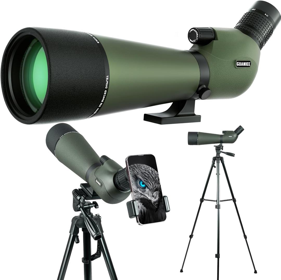 25-75x80 Spotting Scope with Upgraded Tripod Carrying Bag and Phone Adapter Spotter Scope for Target Shooting for Bird Watching Wildlife Viewing Green