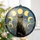 2 x GEEMBI Christmas Black Cat Gifts for Women Men - Suncatcher Christmas Ornaments 2025 for Tree Decorations - Black Cat Ornament for Halloween, Witchy Mystical Gifts for Women, Moon Phase Gothic Decor (Navy - Lunar Cat)