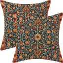 Boho Floral Pillow Covers 24x24 Set of 2, William Morris Flower Pattern Design Decorative Throw Pillows Bohemian Vintage Farmhouse Cushion Pillow Covers for Sofa Couch Bed Outdoor Decor
