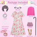 17pcs Old Lady Costume for Kids Girls 100 Day of School Costume Girls Grandma Costume Dress Up with Accessories (3-5 Years)