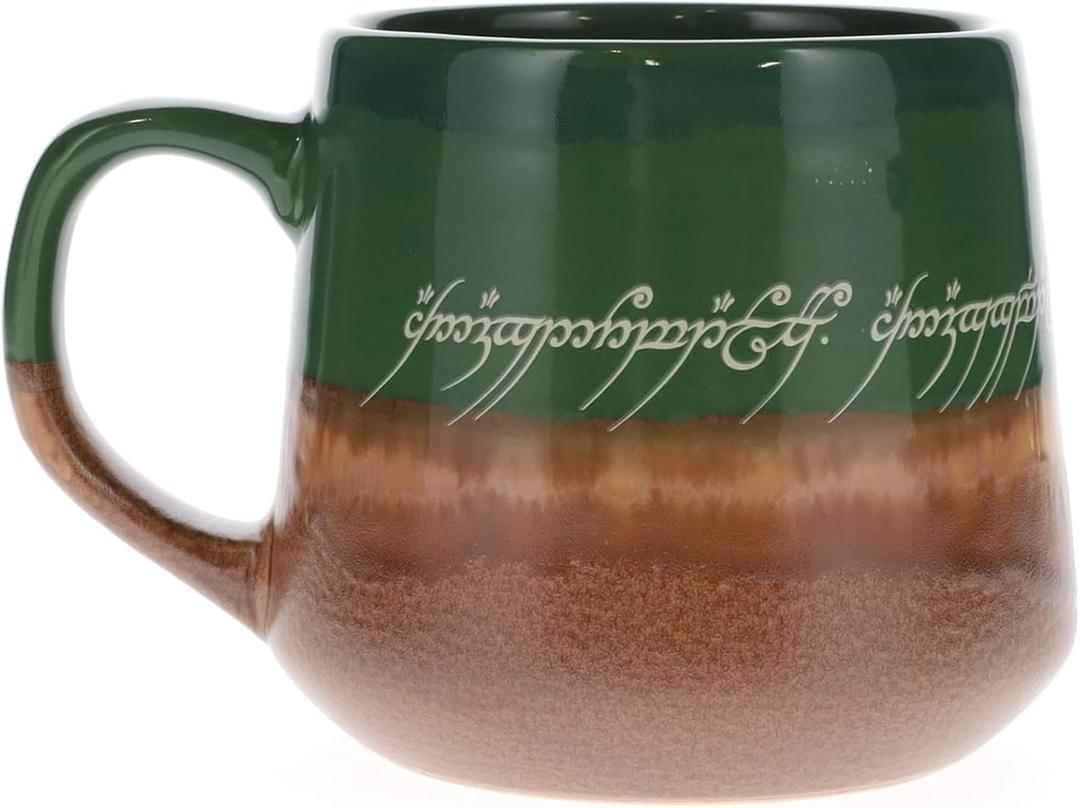 Silver Buffalo Lord of The Rings Elven Text High Gloss Reactive Glaze Tapered Pottery Mug, 18 Ounces