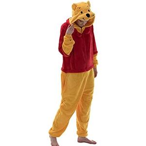 COSUSKET Snug Fit Unisex Adult Onesie Pajamas, Flannel Cosplay Animal One Piece Halloween Costume Sleepwear Homewear,Red/Yellow, Large
