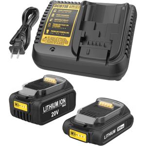 Powilling DCB206 DCB230 Lithium Battery for-Dewalt 20V Battery+DCB118 Charger DCB107 DCB105 DCB101 DCB115 for-Dewalt Battery DCB204 DCB206 DCB200 DCD/DCF/DCG-Dewalt 20V Max Battery (Yellow)