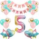 5th Birthday Decorations for Girls - Gradient Color Age 5 Balloons With Happy Banner for Baby Showers, Fifth Party Supplies for Girls Boys (5th-Birthday)