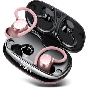 Wireless Earbuds, Bluetooth Headphones 80Hrs Deep Bass Playtime with LED Display, Sport Earphones with ENC Noise Cancelling Mic, IPX7 Waterproof Over-Ear Ear Buds with Earhooks for Workout/Running