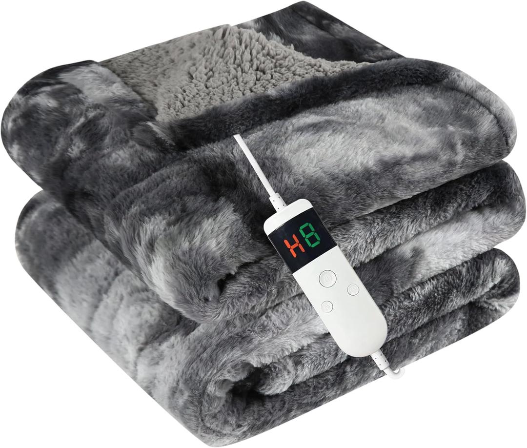 Electric Heated Blanket Full 72''x84''Size Faux Fur Heating Blanket 10 Heating Settings, 1-8h Timer & Overheat Protection, Machine Washable, Soft Flannel and Sherpa Full Body Warmth (Blue)