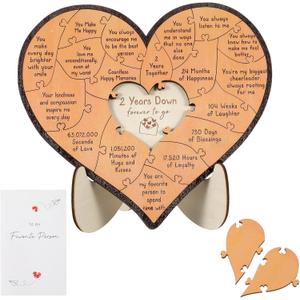 2nd Anniversary Wooden Heart Gift for Him Her - Cotton 2 Year Wedding Gift for Husband Wife, Personalized Engraved Wood Sign, Happy Two Year Anniversary Dating Gifts for Boyfriend Girlfriend