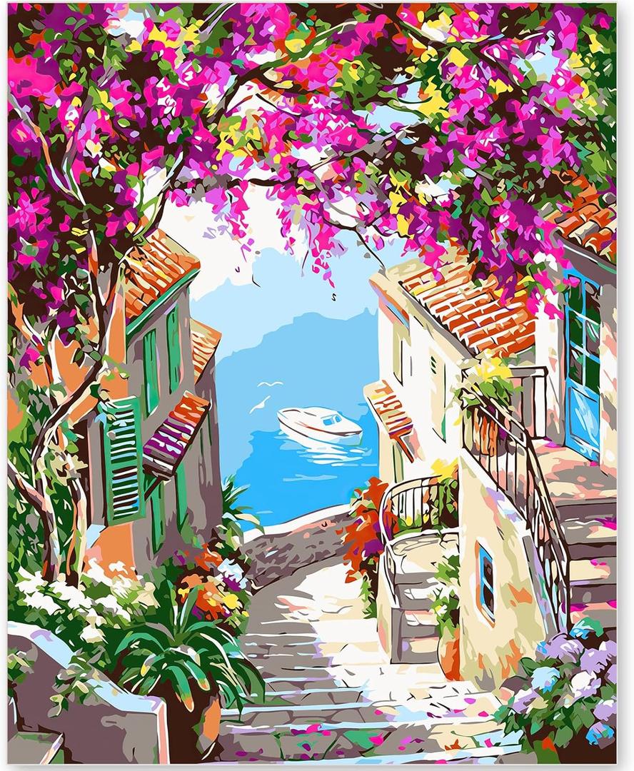 EFOTIML Paint by Numbers Kit for Adults Beginners & Kids Ages 8-12,1 Pack 16x20 inches Canva for Painting Kits for Adults in Colorful Box(Without Frame)-Flower Towns