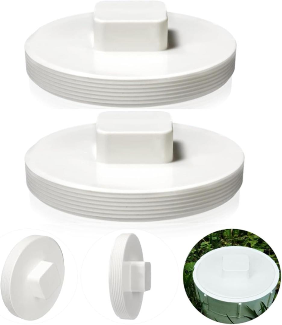 Frienda 2 Pcs 6 Inch NPT Male Threaded PVC Cleanout Plug PVC DWV Pipe Fitting Flush Sewer Cleanout Cap Cover Adapter for Plumbing Water Line Drainage Piping System