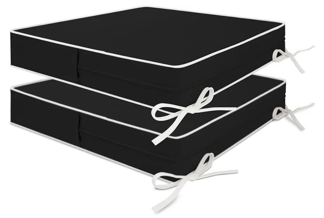 Patio Chair Cushion 19x19x3 Inch Outdoor Waterproof Seat Cushions Indoor Double Piping Durable Comfortable Square Dining Chair Pads Black with Zipper Chair Pad-Set of 2