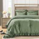 QUIETSEA Full Bed in a Bag 7 Pieces Full Size Comforter Set, Ruffle Shabby Chic Bedding Comforter Set Green Bed Set with Comforter, Pillowcases, Flat Sheet, Fitted Sheet and Pillow Shams