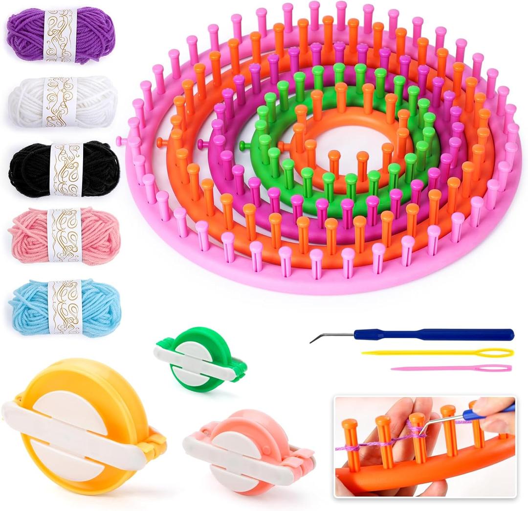 2 x LOVEINUSA 16PCS Knitting Loom and Pompom Maker Set, Pompom Maker Set Pom Makers Pompom Maker with Yarn Skeins for Beginners Christmas Hat Scarf Shawl Sweater Socks