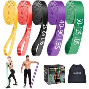 AugKnot Resistance Bands for Working Out: 5-Levels Exercise Bands Set - Pull Up Assistance Elastic Silicone - Physical Therapy/Stretching/Training - Home Gym for Women/Men