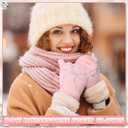 Faux Mink Gloves Women Winter Pink Bow White Warm Fuzzy Full Finger Gloves Coquette Mittens for Women Valentine Gift (Pink)