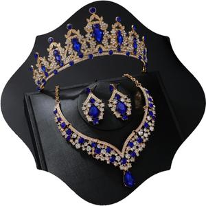 Tiaras and Crowns for Women,Tiaras Earrings Necklace, Crystal Bridal Jewelry Set (Small, Blue)