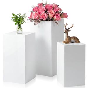 Zonon 3 Pcs Square Pedestal Stands for Party, Metal Display Stands Pillars for Wedding Bridal Ceremony Baby Shower Birthday Party Decorations, 29.5*13.4''(L), 23.6*11.8''(M), 19.7*10.2''(S)(White)