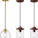 EDISHINE Modern Pendant Lights Kitchen Island, Clear Glass Shade, Gold and Farmhouse Adjustable Hanging Light for Dining, Sink, Bathroom, Hallway,