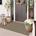 Outdoor Rug Front Door Mat 2'x4.3', Cotton Indoor Doormat Washable Black and Tan Striped Rug, Stain Resistant Reversible Layered Door Mats for Entryway/Farmhouse/Home Entrance