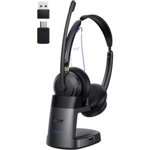 Wireless Headset with Mic for Work, AI ENC Noise Cancelling for Clear Call Meeting, Work Headset with Charge Stand for Remote & Office, Bluetooth 5.3 & 2.4G Dongle Headset for PC, Phone, Teams, Zoom