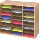 Safco Literature Organizer, 24 Compartments, Office and Classroom Mailbox with Adjustable Shelves, Wood Paper and Mail Sorter, Medium Oak, 23.5" x 29" x 12"