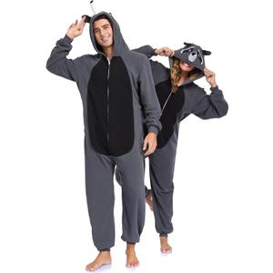 Adult Onesie Animal Fleece Pajamas Halloween Cosplay Costumes Sleepwear Party Wear (XX-Large, Raccoon)