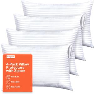 Ultra Soft Pillow Protectors with Zipper Standard Size - Set of 4 Breathable Pillow Covers - 100% Protection Against Stains, Dust & Dirt - Machine Washable (Dark White)