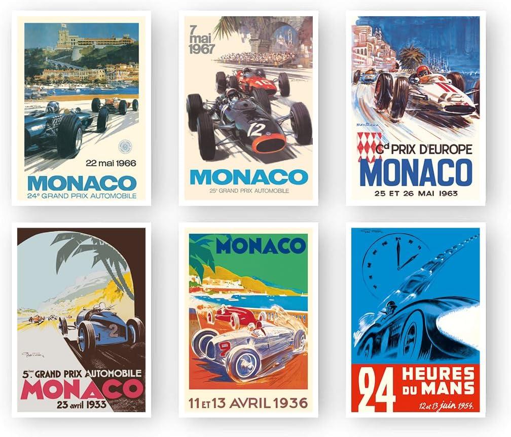 Set of 6 Vintage Car Racing Poster Prints, Unframed Classic Auto Racing Wall Art by Go Ham, Turner, Beligond 5x7 Inch Retro Decor for Home, Garage, Office